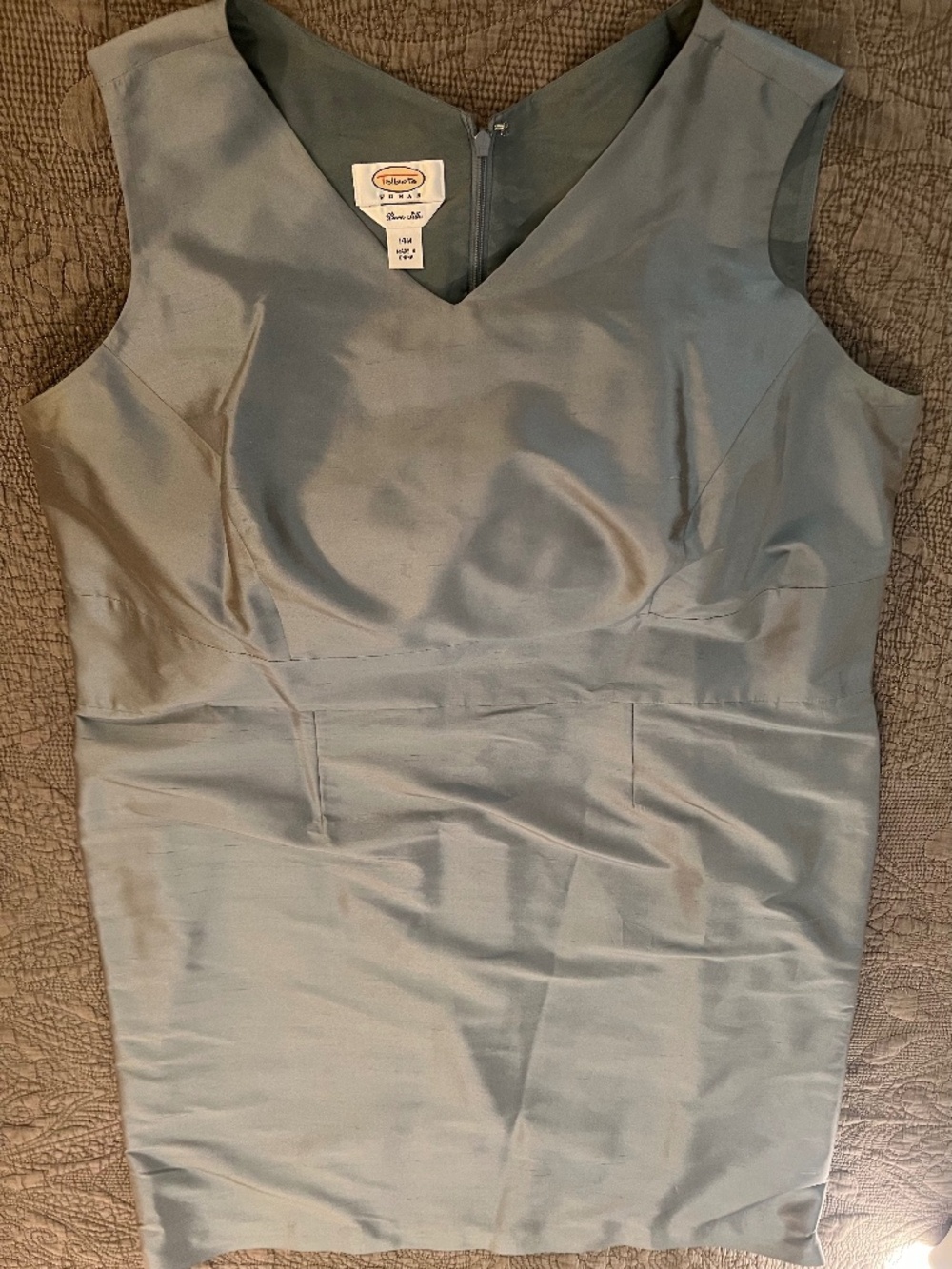 Vintage Talbots V Neck 100% Silk Lined Dress in Pale Aqua Empire Waist Size 14